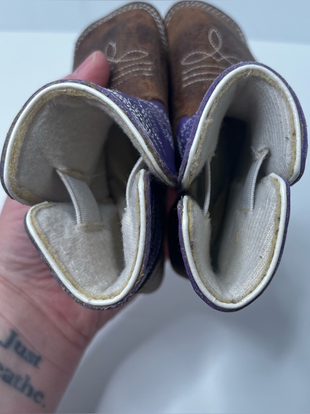 Anderson Bean Baby Boots Crib Shoes Purple Brown Sz 6 Leather Western Cowgirl - Picture 8 of 10